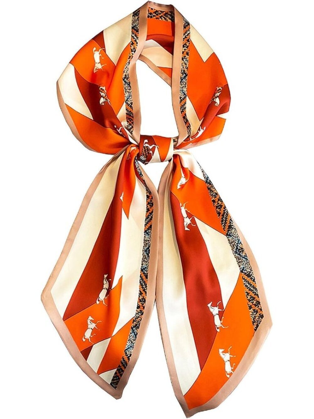 Women's Orange Printed Square Headscarf Bandanas Hair Scarf Neck Scarves